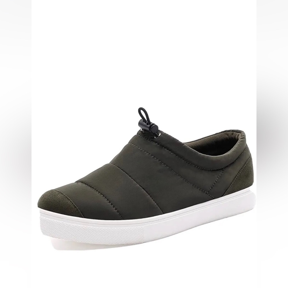 New Box-ALLOT Olive Green Quilted Umbrella Slip On Outdoor Shoes -Womens 6